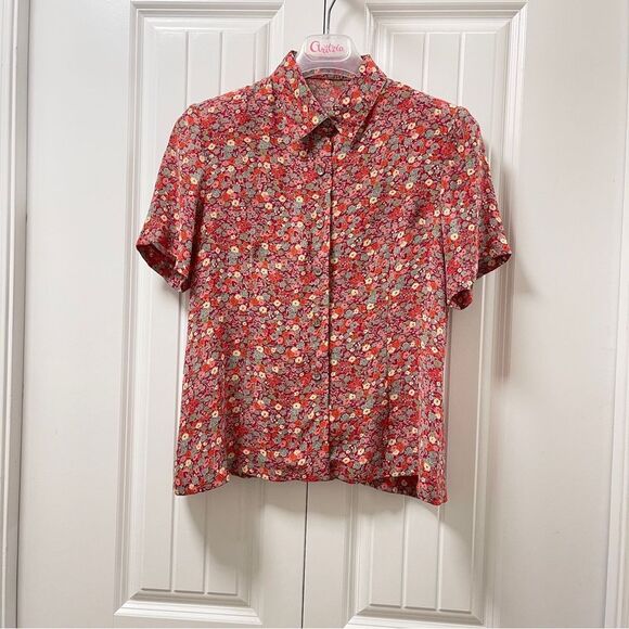 Vintage Floral Button-Up Blouse Red - Picture 1 of 10